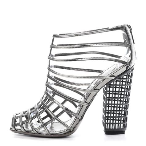 SAINT LAURENT Leather Cage Booties 36 Anthracite.